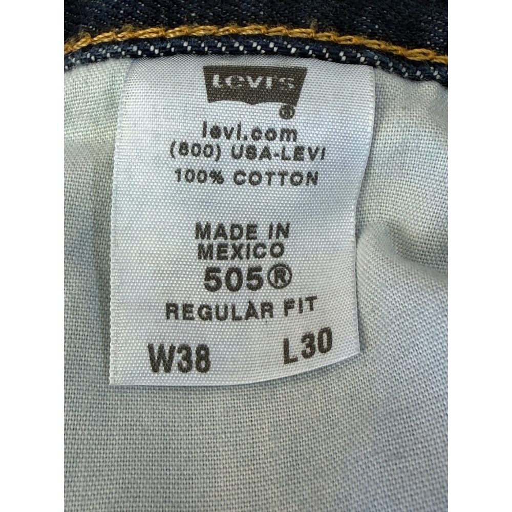 Levis 505 Regular Fit Jeans Mens 38x30 Dark Wash Straight Leg Denim Indigo - Picture 5 of 9